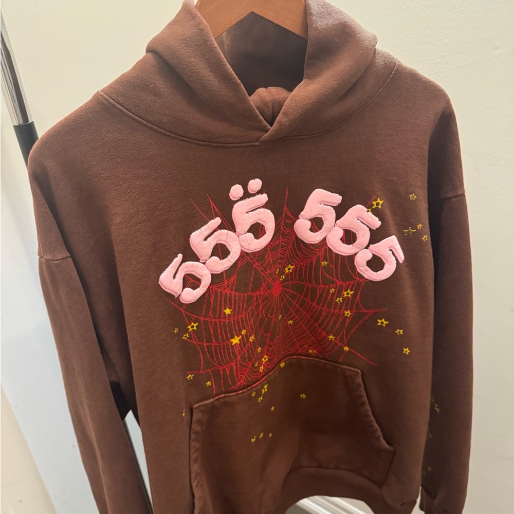 Spider 555 Brown Hoodie with Pink and Red Graphic